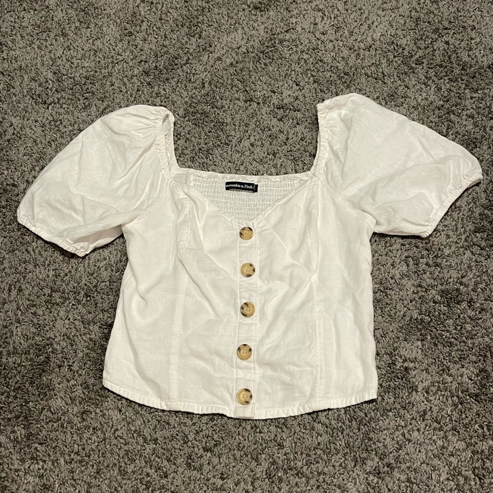 Abercrombie & Fitch White Puff Sleeve Crop Top